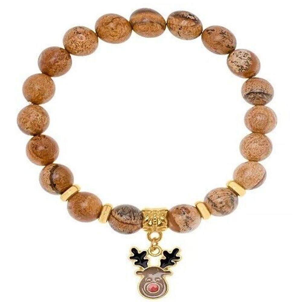 14K Gold Plated Christmas Reindeer Bead Bracelet Xmas Holidays Chic Elegant NEW